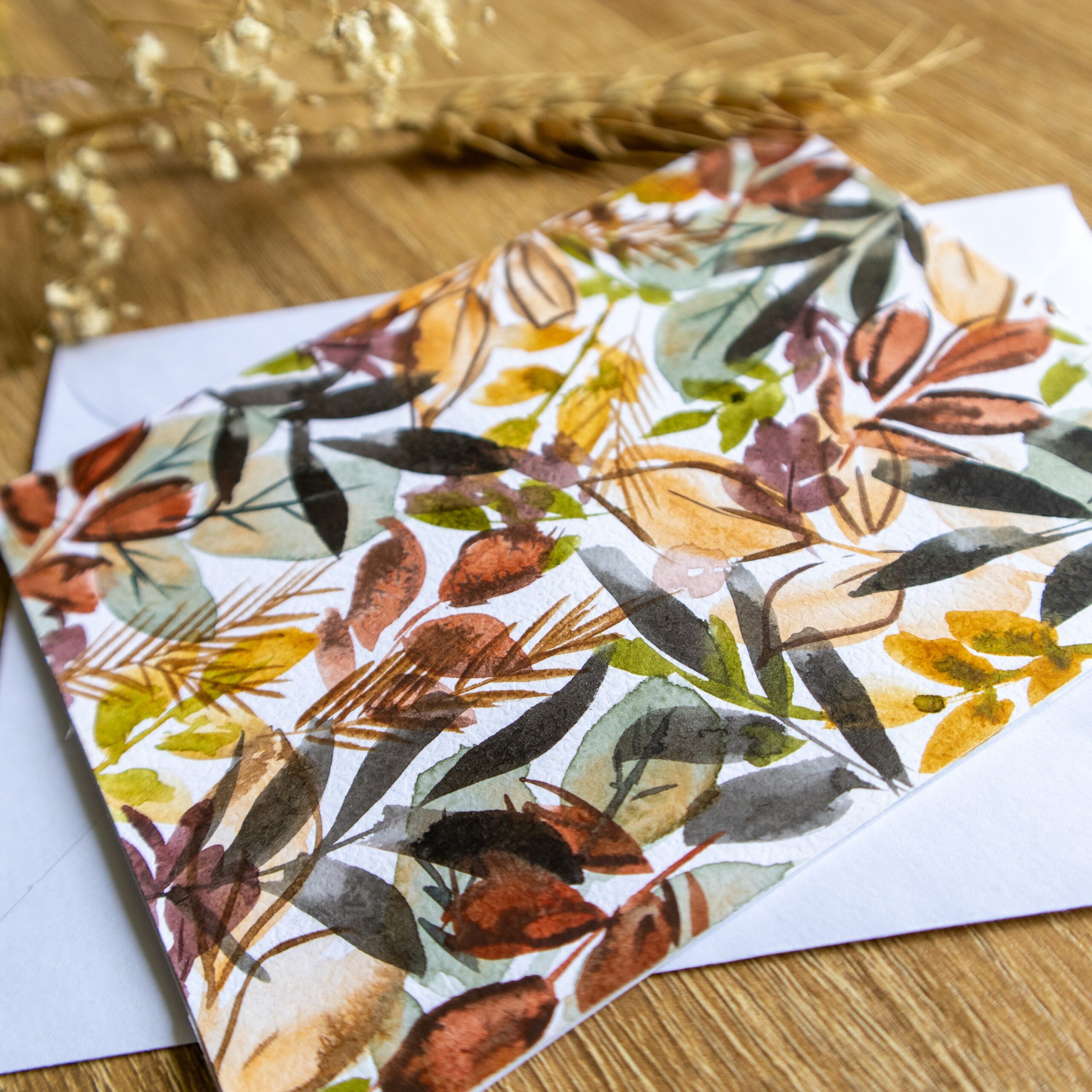 hand painted autumn leaves greeting card