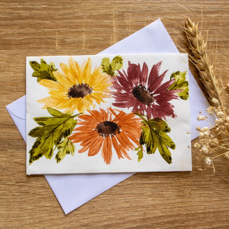hand painted sunflower floral greeting card