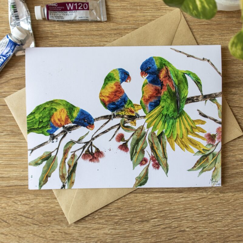 “Lorikeet Forage” Greeting Card