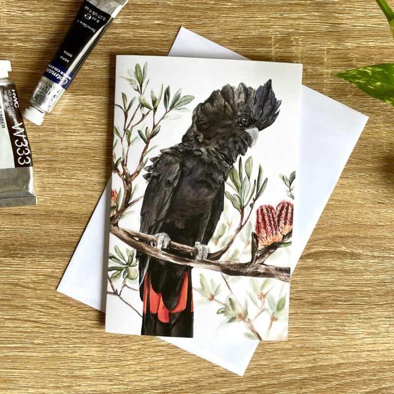 “Male Red Tailed BLK CK” Greeting Card